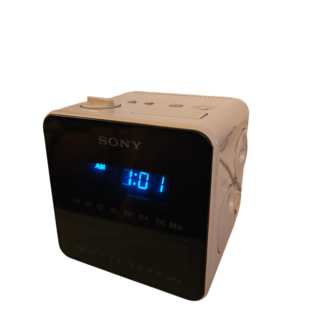 Sony Dream Machine ICF-C10W FM AM Digital Clock Radio Vintage Beige Blue LED